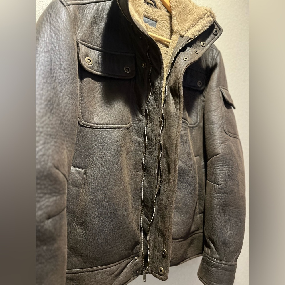 Rogue State Men's Brown Faux Fur Bomber Flight Jacket Large - Picture 5 of 11
